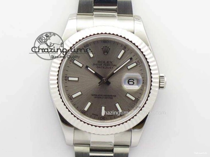 SS II 116334 On Sliver Sticks Dial Markers 41mm A3136 SS Gray Datejust Bracelet 0405